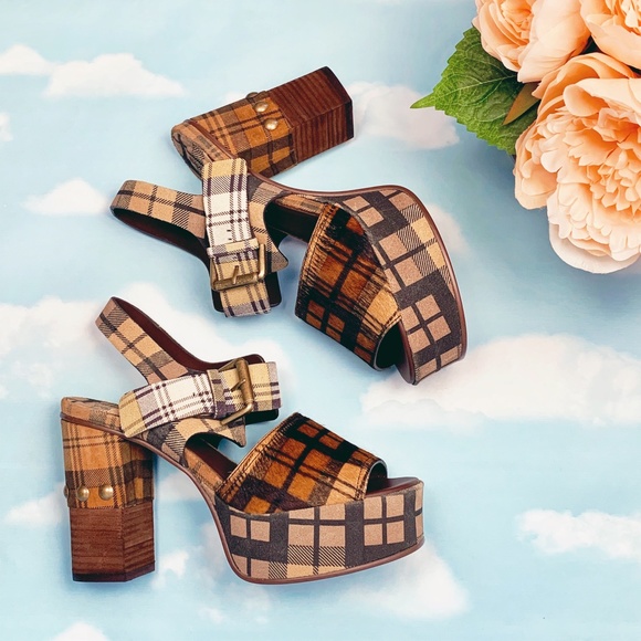 See by Chloe Marta Plaid Tartan Platform Sandals